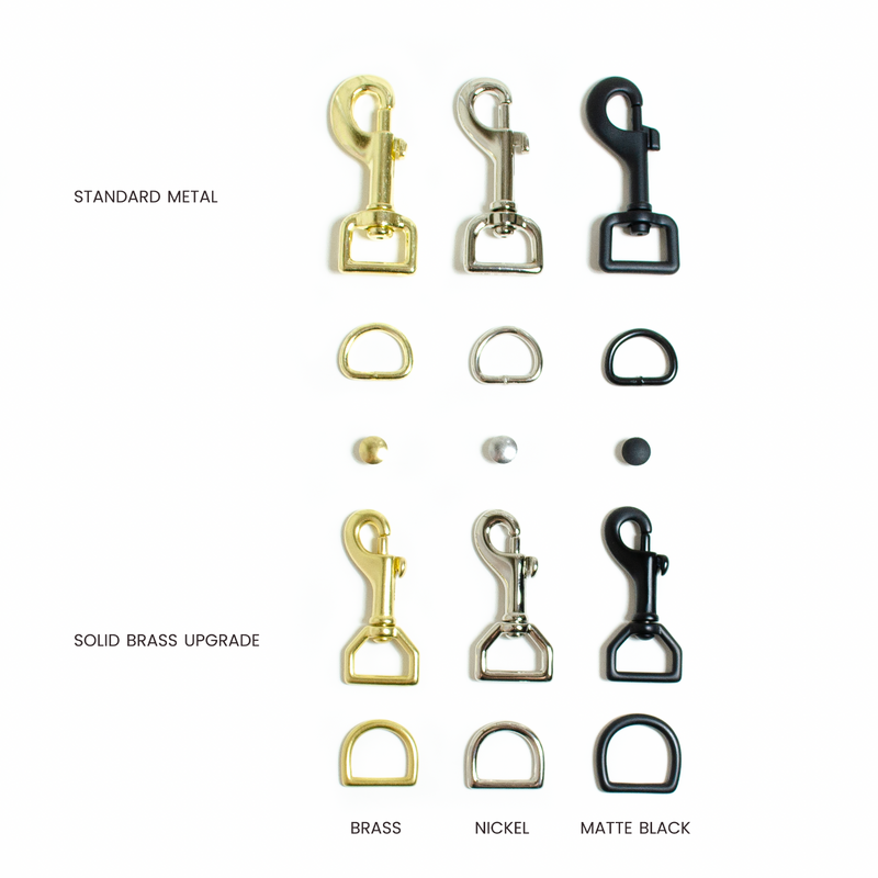 Solid brass and metal hardware options. Matte black, brass and nickel are available
