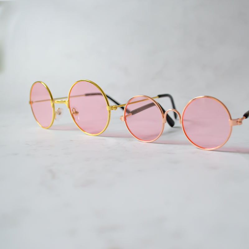 Dog sunglasses with pink lenses and rose and yellow gold frame