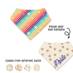 Pride dog bandana featuring a rainbow stripes pattern in retro colors